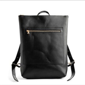 Portland Leather goods Black Leather laptop Backpack